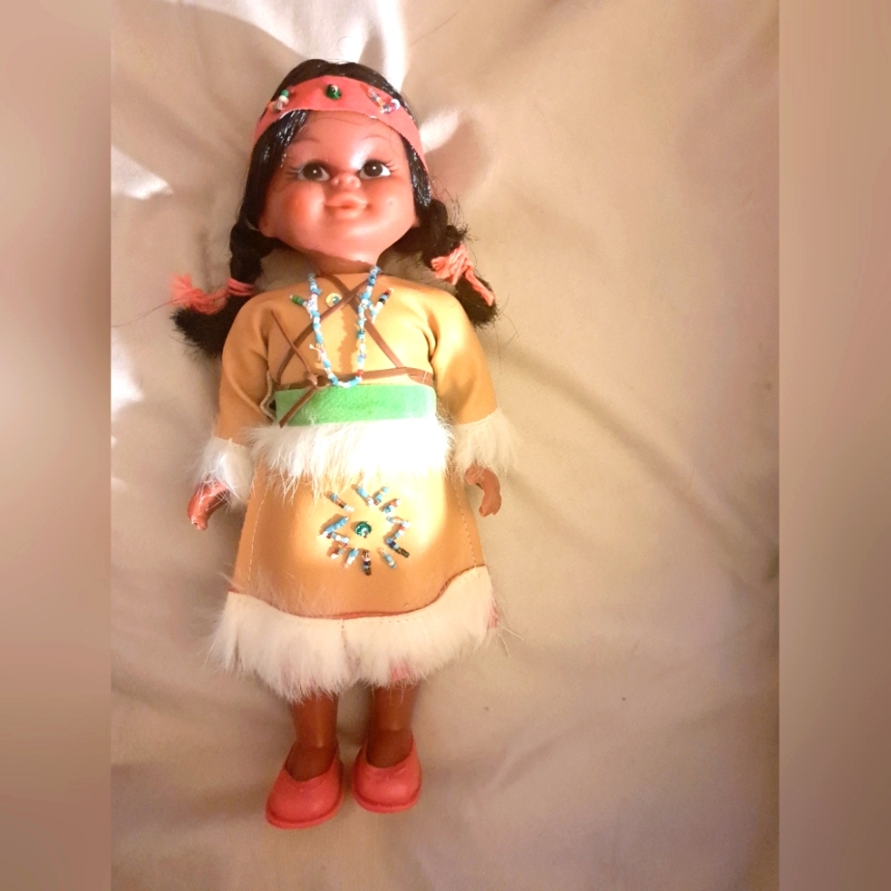 Vintage Native American Inspired Doll with Baby & Papoose & Beaded Dress
